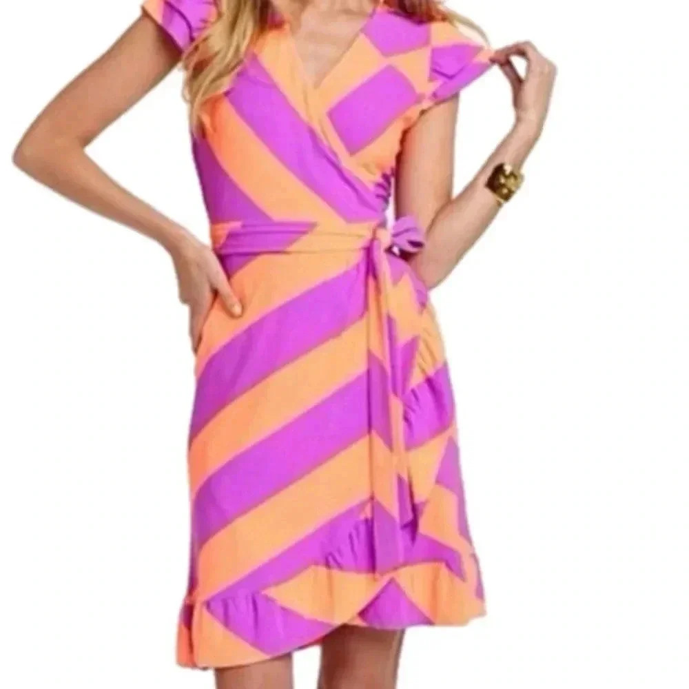 LILLY PULITZER Adriel Always A Party Dress Short Sleeve Wrap Around Mini Size XS